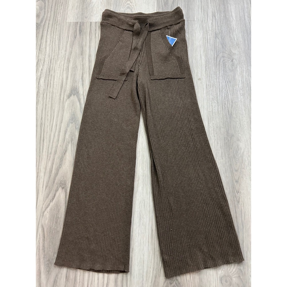 Splendid Womens Ribbed Knit Wide Leg Lounge Pants Polyester Wool XS Brown
